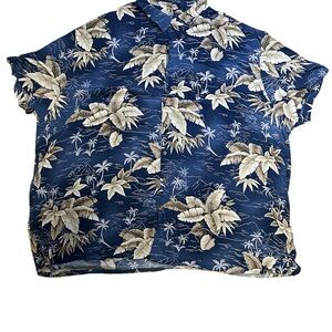 The Foundry Supply Co Mens Blue Tan Floral Hawaiian Button Up Shirt Size 4XL